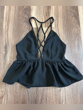 Urban Outfitters Black Strappy Peplum Crop Top